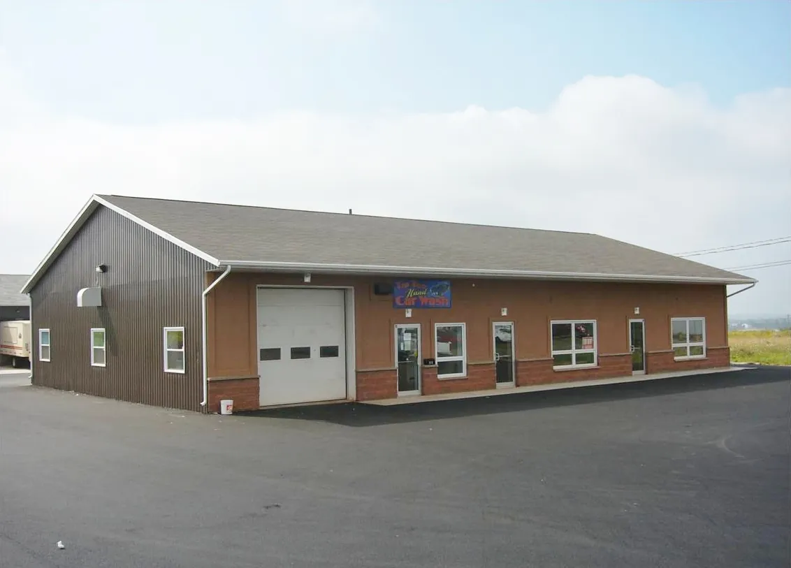 A finished car wash building