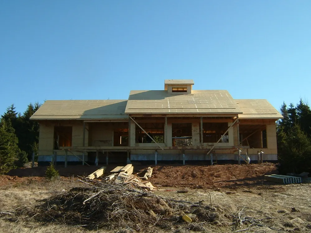 The St Peters home during the build, framed and roofed